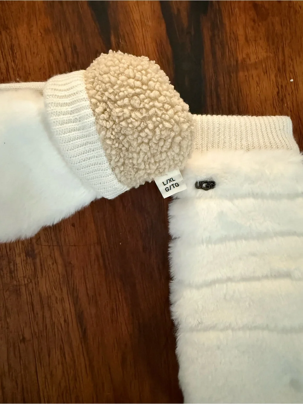 UGG White Faux Fur Quilted Mittens
